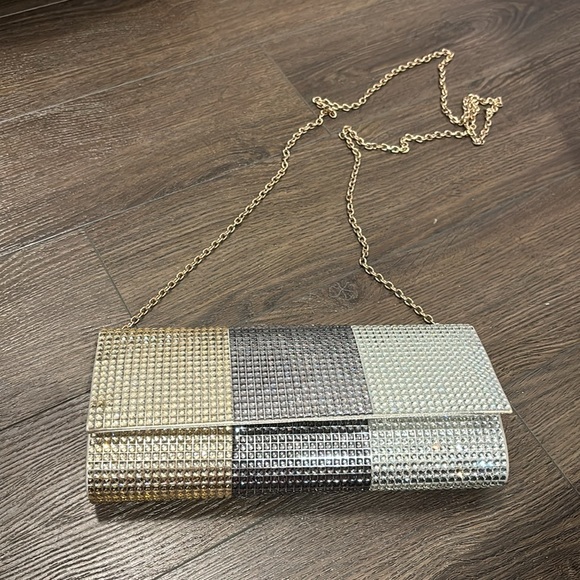 Aldo Tricolour Rhinestone Clutch with Crossbody Chain - Picture 2 of 4